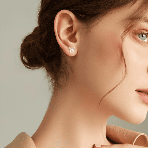 Boucles d'oreilles Chat Perle
